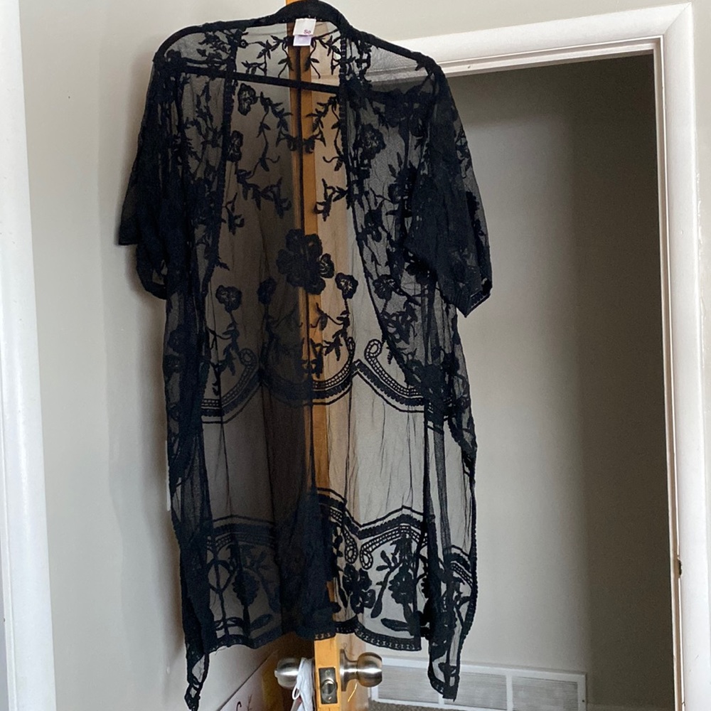 Lace Cardigan Sheer Swimsuit Cover Up Black